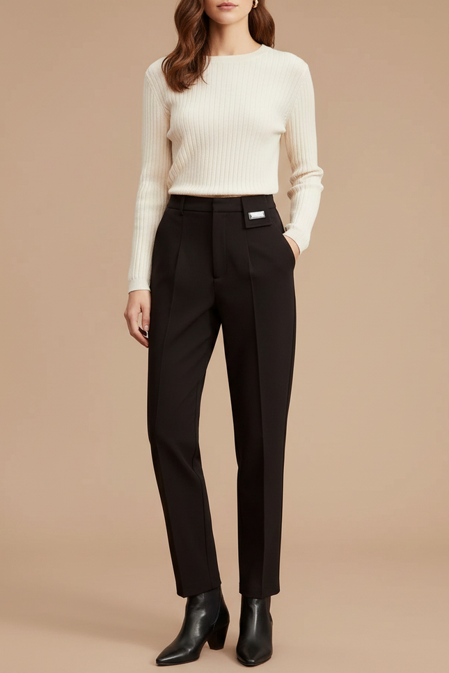 Pantalon À Pince Noir Fuselé Élégant Femme - Polyester