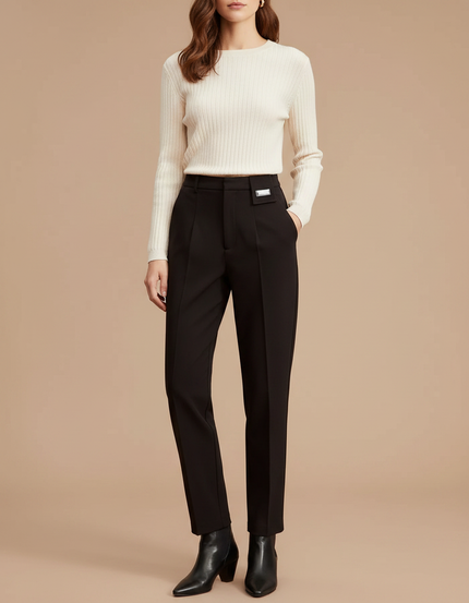 Pantalon À Pince Noir Fuselé Élégant Femme - Polyester