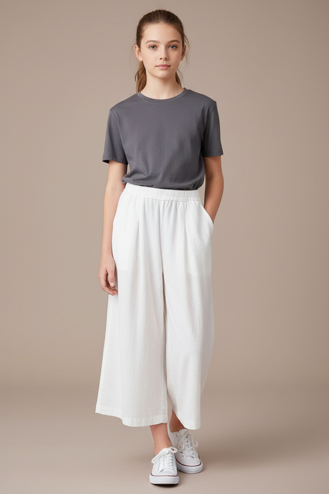 Pantalon À Pince Blanc Fluide Ample Décontracté - Lin