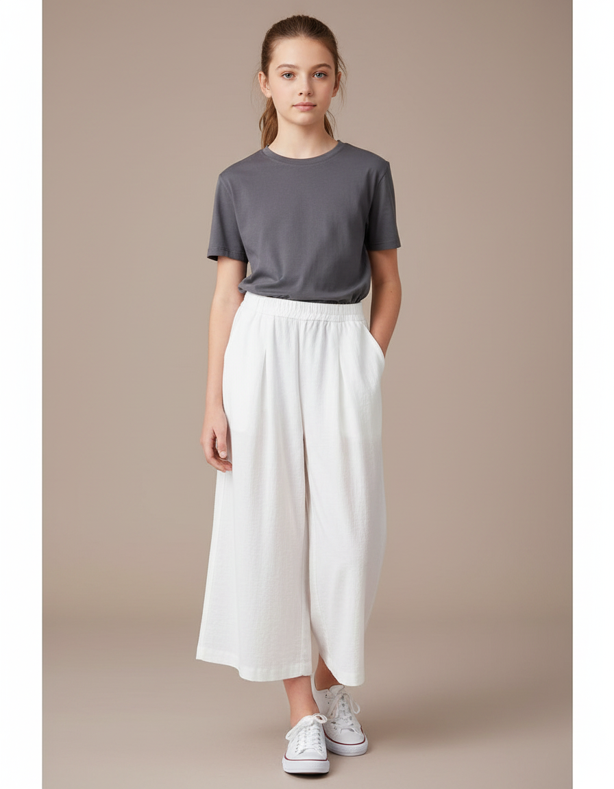 Pantalon À Pince Blanc Fluide Ample Décontracté - Lin