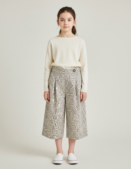 Pantalon À Pince Fleuri Évasé Décontracté Enfant Fille - Imprimé Tweed