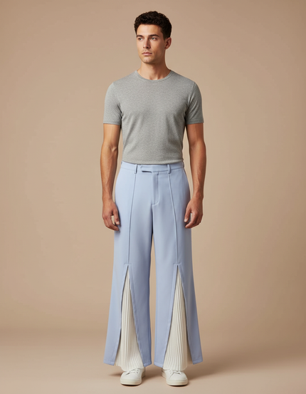 Pantalon À Pince Bleu Clair Plissé Ample Décontracté Homme - Gabardine