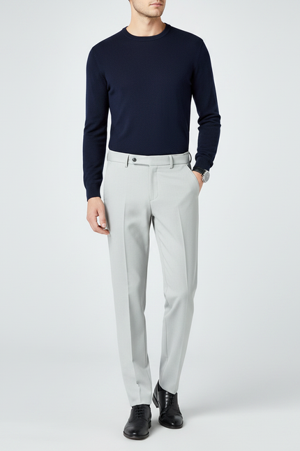 Pantalon À Pince Gris Clair Ceinture Élégant Homme - Gabardine