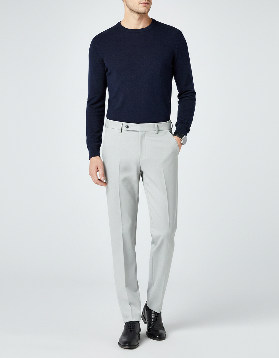 Pantalon À Pince Gris Clair Ceinture Élégant Homme - Gabardine