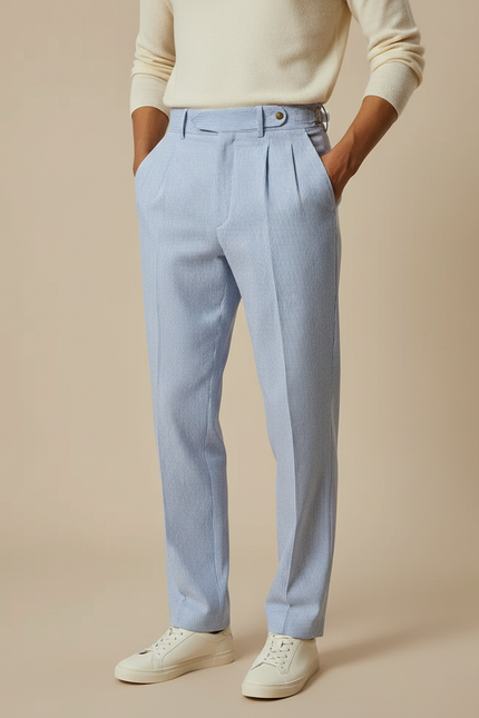 Pantalon À Pince Rayé - Bleu Coton