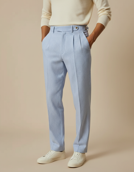 Pantalon À Pince Rayé - Bleu Coton