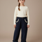 Pantalon À Pince Velours Côtelé Marine Brodé Fille - Cordé