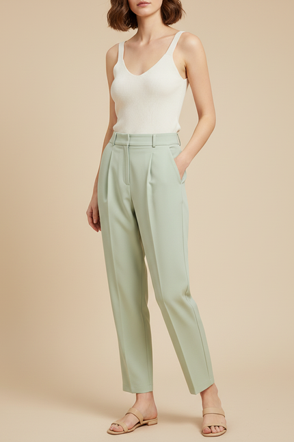 Pantalon À Pince Vert Menthe Fluide Élégant Décontracté - Polyester