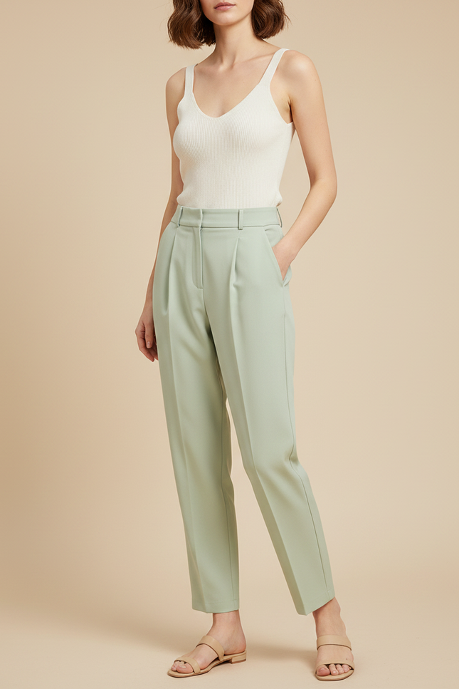 Pantalon À Pince Vert Menthe Fluide Élégant Décontracté - Polyester
