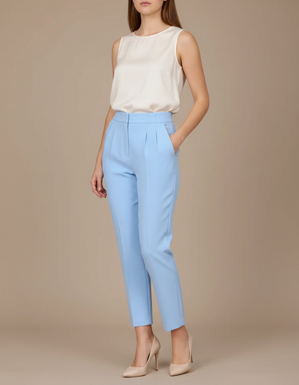 Pantalon À Pince Bleu Ciel Taille Haute Élégant Décontracté - Polyester