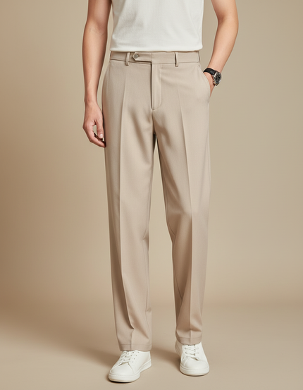 Pantalon À Pince Beige Droit Élégant Homme Décontracté - Gabardine