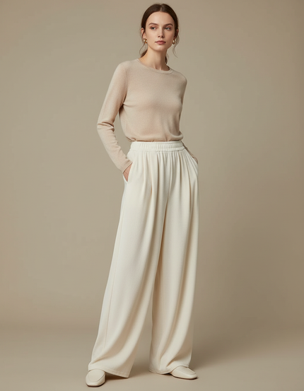 Pantalon À Pince Crème Velours Ample Décontracté Fluide - Beige