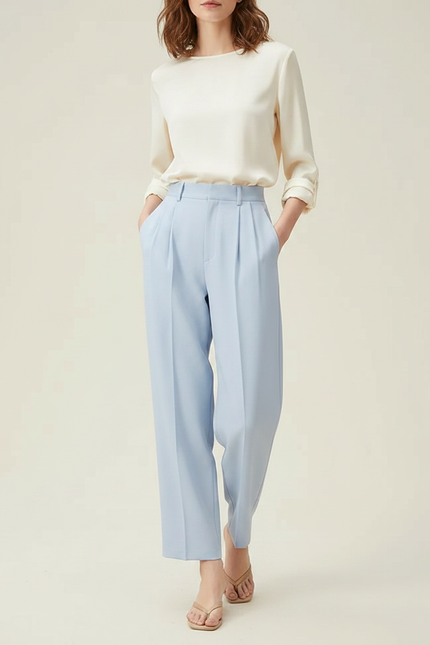 Pantalon À Pince Bleu Ciel Plissé Ample Décontracté Femme - Polyester
