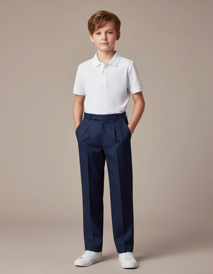 Pantalon À Pince Bleu Marine Ample Plissé Scolaire Enfant - Gabardine