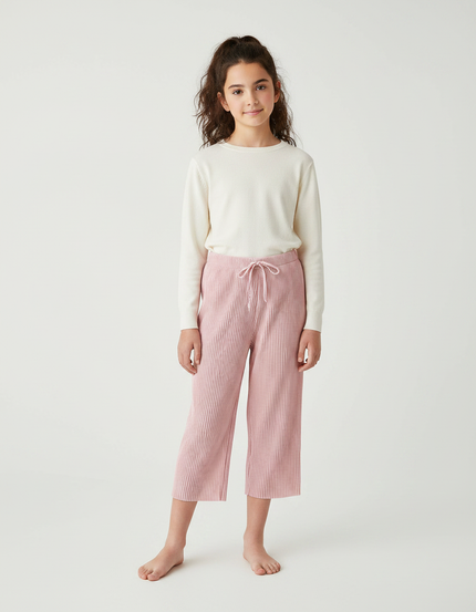 Pantalon À Pince Rose Plissé Ample Fille Décontracté - Polyester