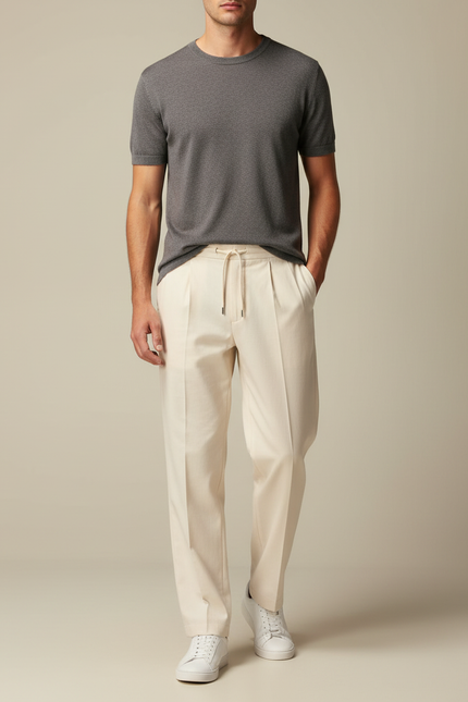 Pantalon Beige À Pince - Gabardine