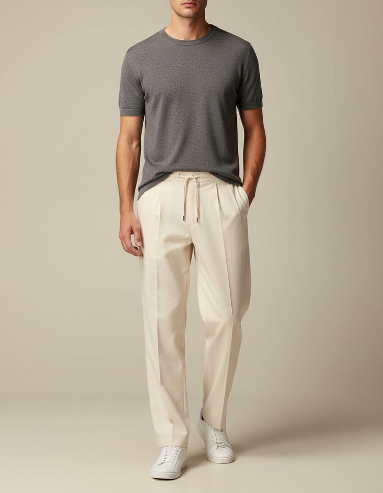Pantalon Beige À Pince - Gabardine