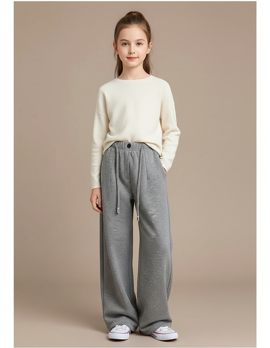 Pantalon À Pince Gris Ample Décontracté Cordon Enfant - Molleton