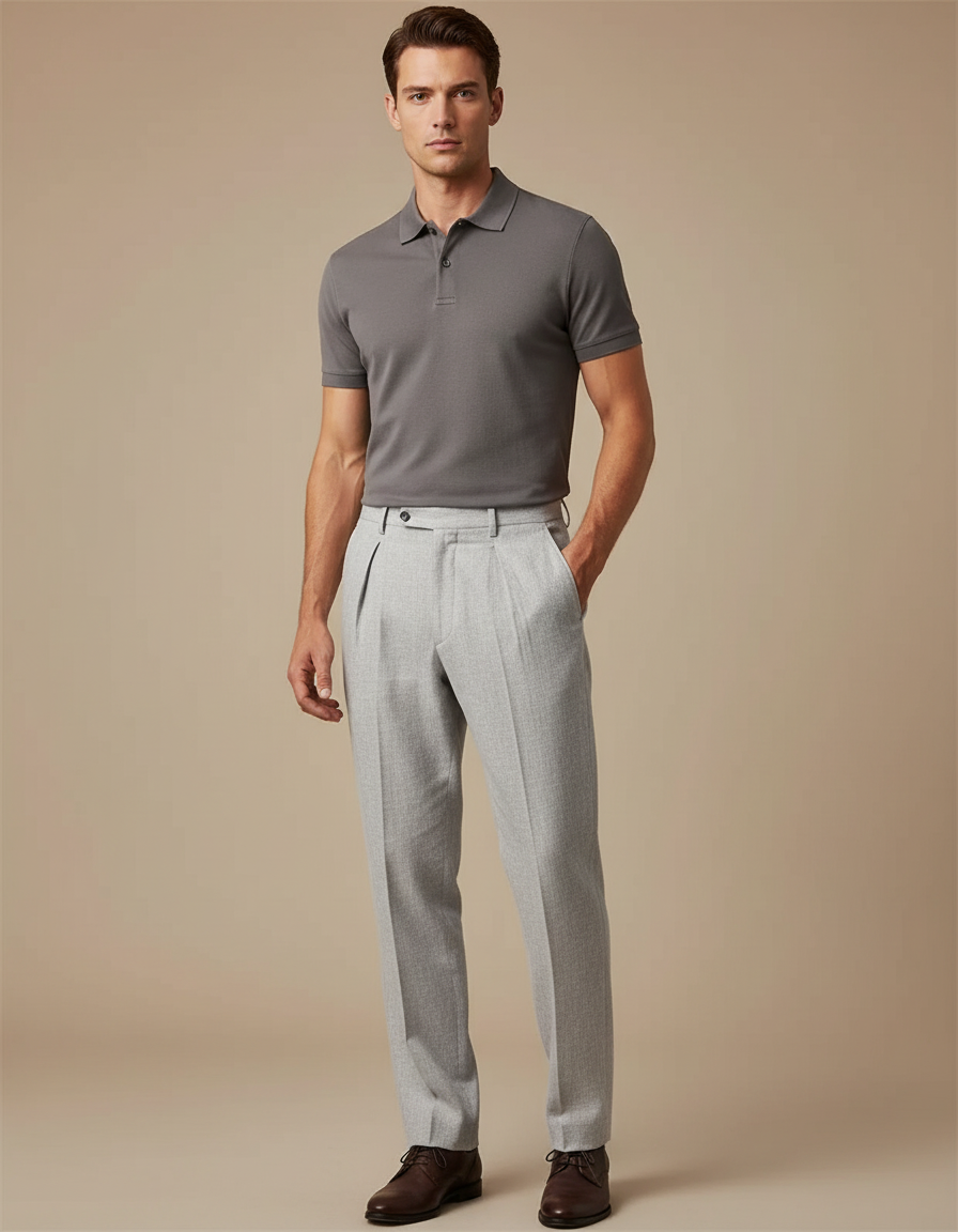 Pantalon À Pince Droit - Gris Gabardine