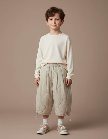 Pantalon À Pince Matelassé Beige Ample Décontracté Enfant - Molleton