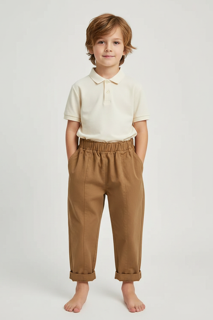 Pantalon À Pince Marron Ample Coton Décontracté Enfant
