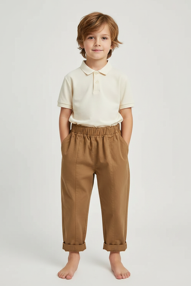 Pantalon À Pince Marron Ample Coton Décontracté Enfant