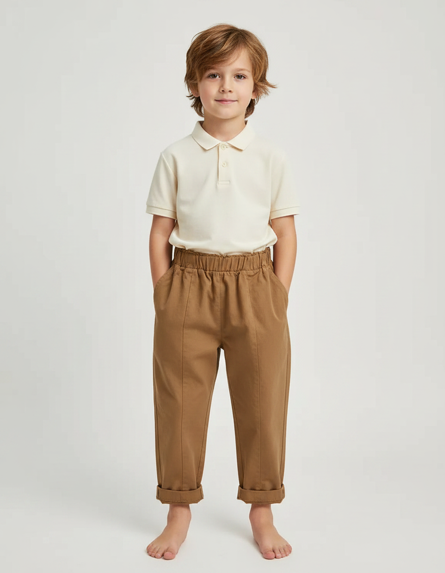 Pantalon À Pince Marron Ample Coton Décontracté Enfant