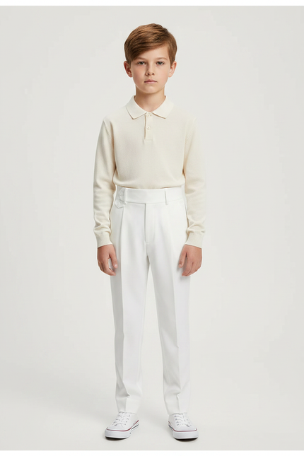 Pantalon À Pince Blanc Plissé Élégant Décontracté Garçon - Gabardine