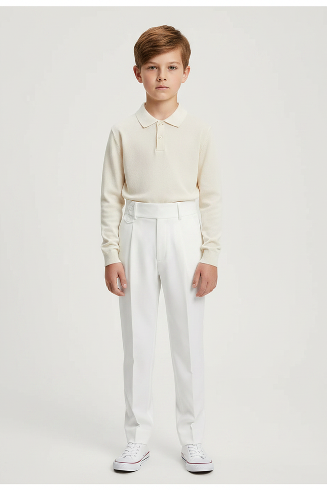 Pantalon À Pince Blanc Plissé Élégant Décontracté Garçon - Gabardine