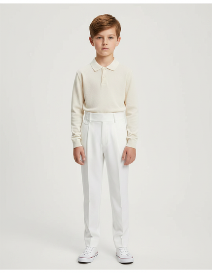 Pantalon À Pince Blanc Plissé Élégant Décontracté Garçon - Gabardine