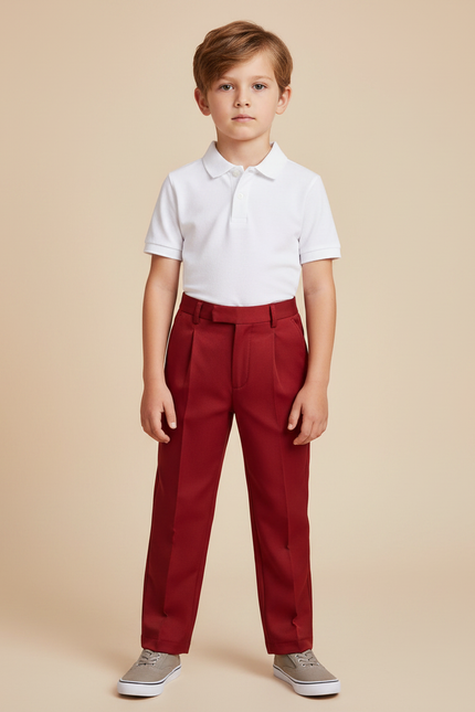 Pantalon À Pince Rouge Plissé Droit Enfant Élégant - Gabardine