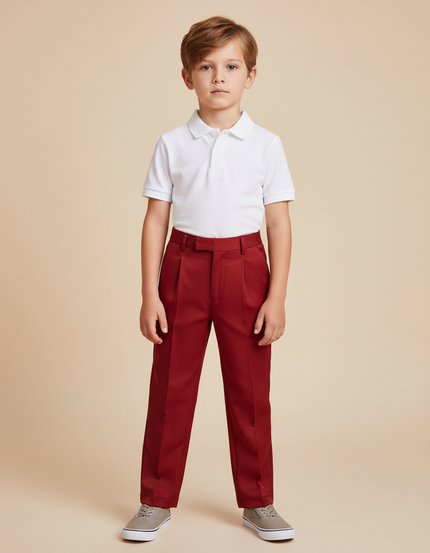 Pantalon À Pince Rouge Plissé Droit Enfant Élégant - Gabardine