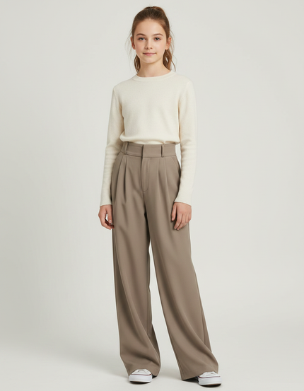 Pantalon À Pince Kaki Ample Plissé Décontracté Fille - Polyester