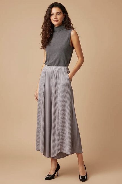 Pantalon À Pince Plissé Ample Fluide Gris Femme - Polyester