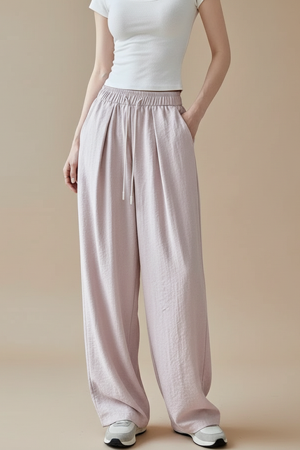Pantalon À Pince Rose Plissé Fluide Décontracté Femme - Viscose