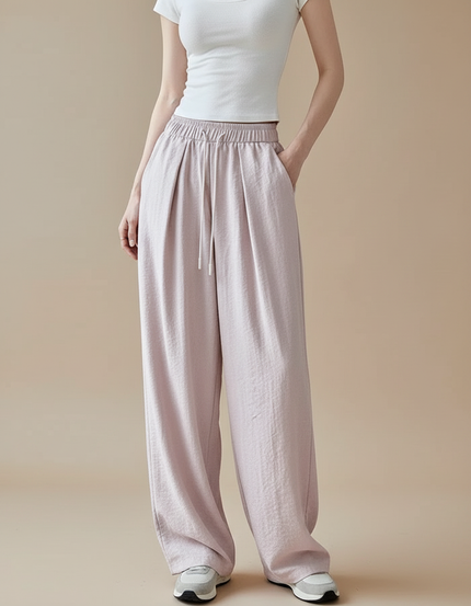 Pantalon À Pince Rose Plissé Fluide Décontracté Femme - Viscose