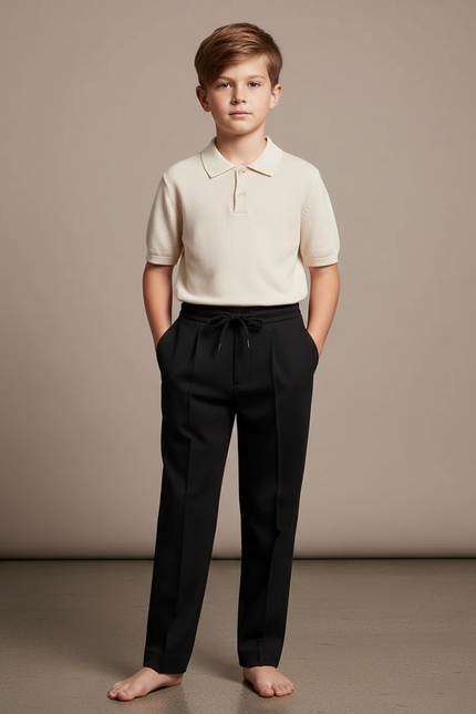 Pantalon À Pince Noir Droit Cordon Décontracté Garçon - Gabardine