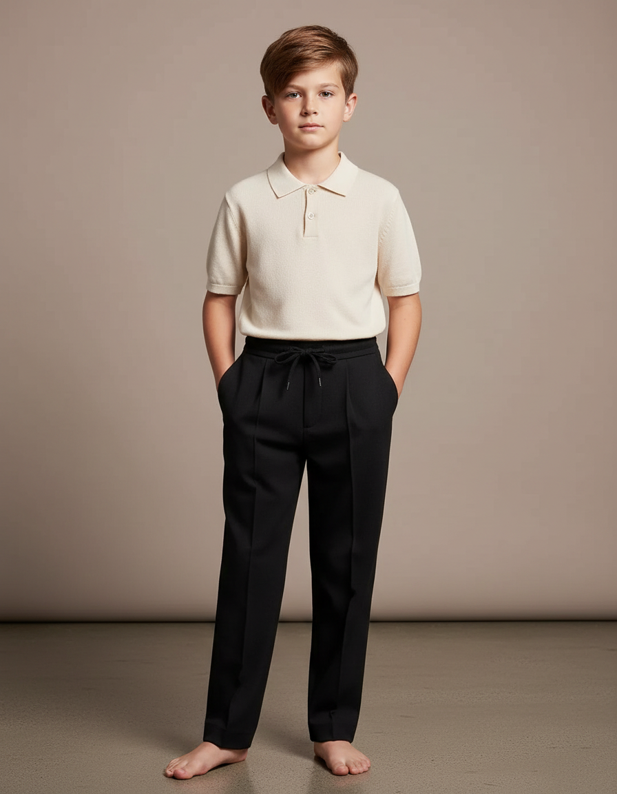 Pantalon À Pince Noir Droit Cordon Décontracté Garçon - Gabardine