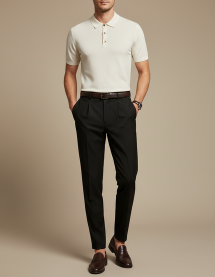 Pantalon À Pince Noir Droit Homme Élégant Plissé - Gabardine