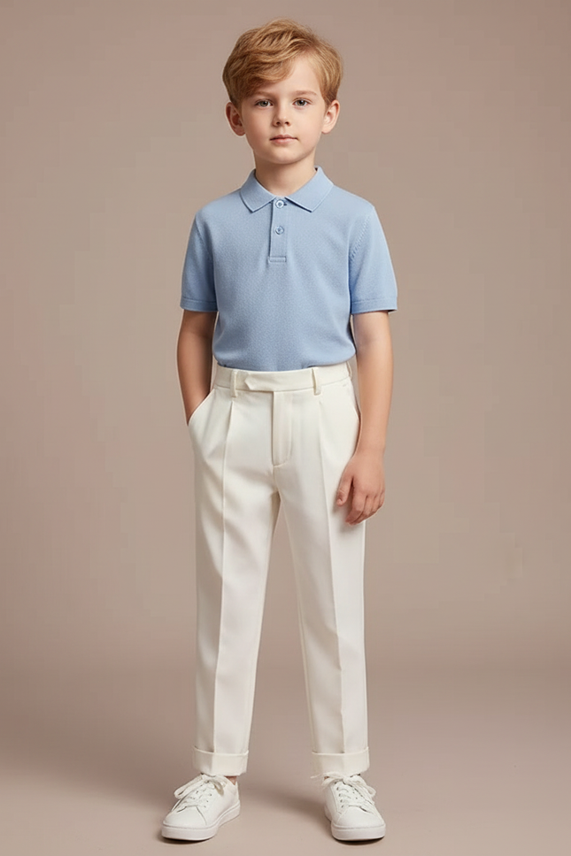 Pantalon À Pince Blanc Cassé Droit Enfant Élégant Décontracté - Gabardine