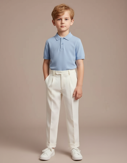 Pantalon À Pince Blanc Cassé Droit Enfant Élégant Décontracté - Gabardine