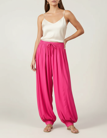 Pantalon À Pince Fuchsia Ample Fluide Décontracté - Rose Viscose