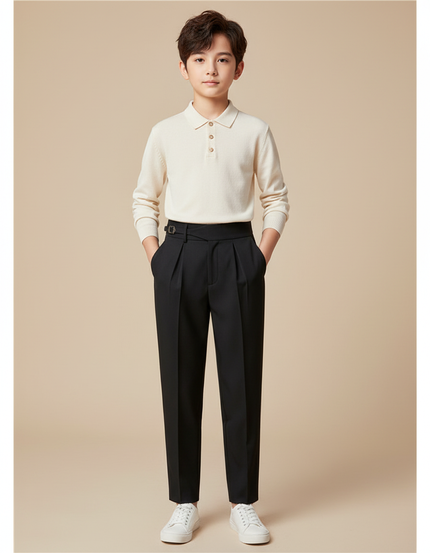 Pantalon À Pince Noir Plissé Élégant Garçon - Gabardine