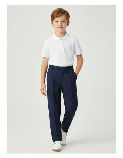 Pantalon À Pince Bleu Marine Plissé Droit Enfant - Gabardine