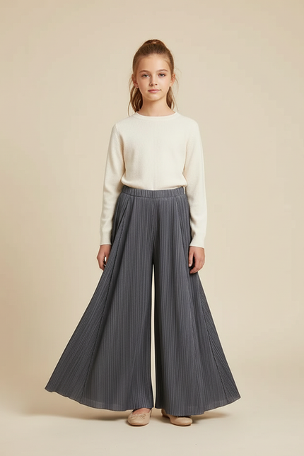 Pantalon À Pince Plissé Gris Ample Fluide - Polyester