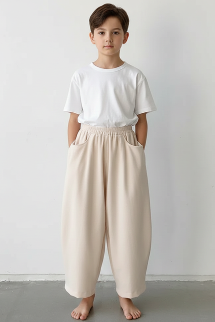 Pantalon À Pince Beige Ample Coton Décontracté
