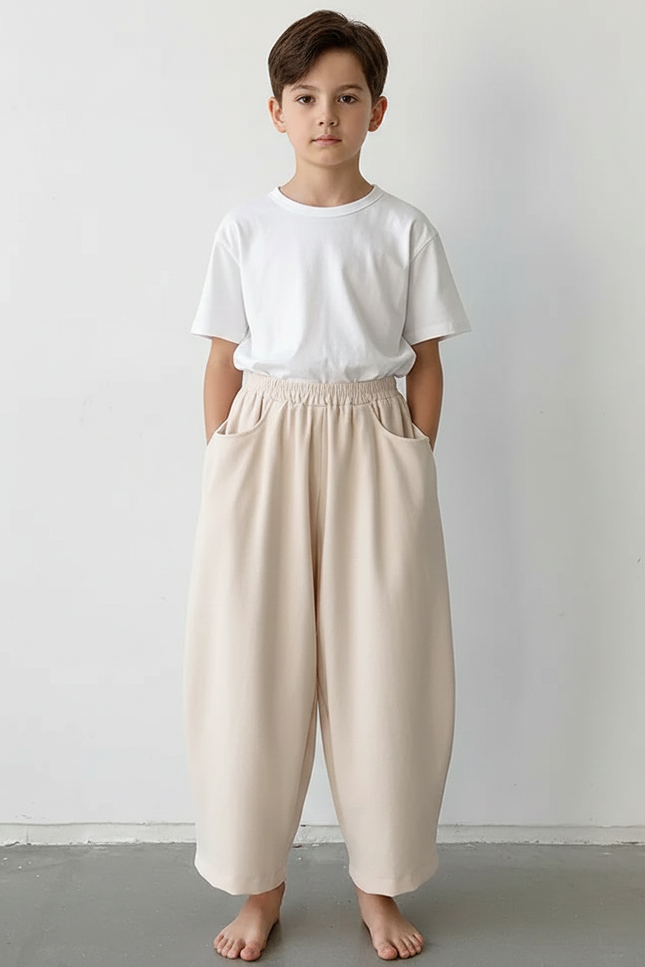 Pantalon À Pince Beige Ample Coton Décontracté