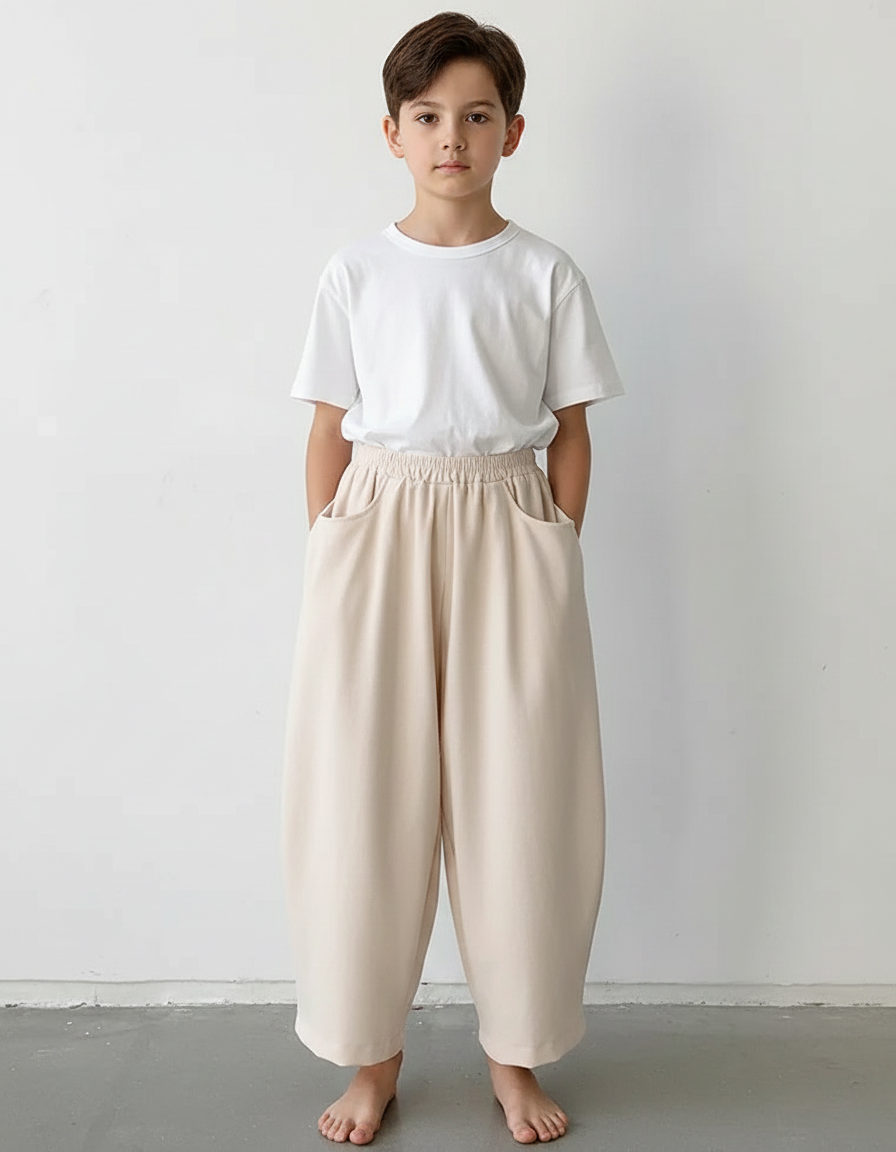 Pantalon À Pince Beige Ample Coton Décontracté