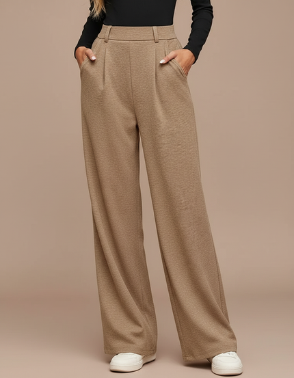 Pantalon À Pince Marron Ample Fluide Décontracté Femme - Camel Molleton