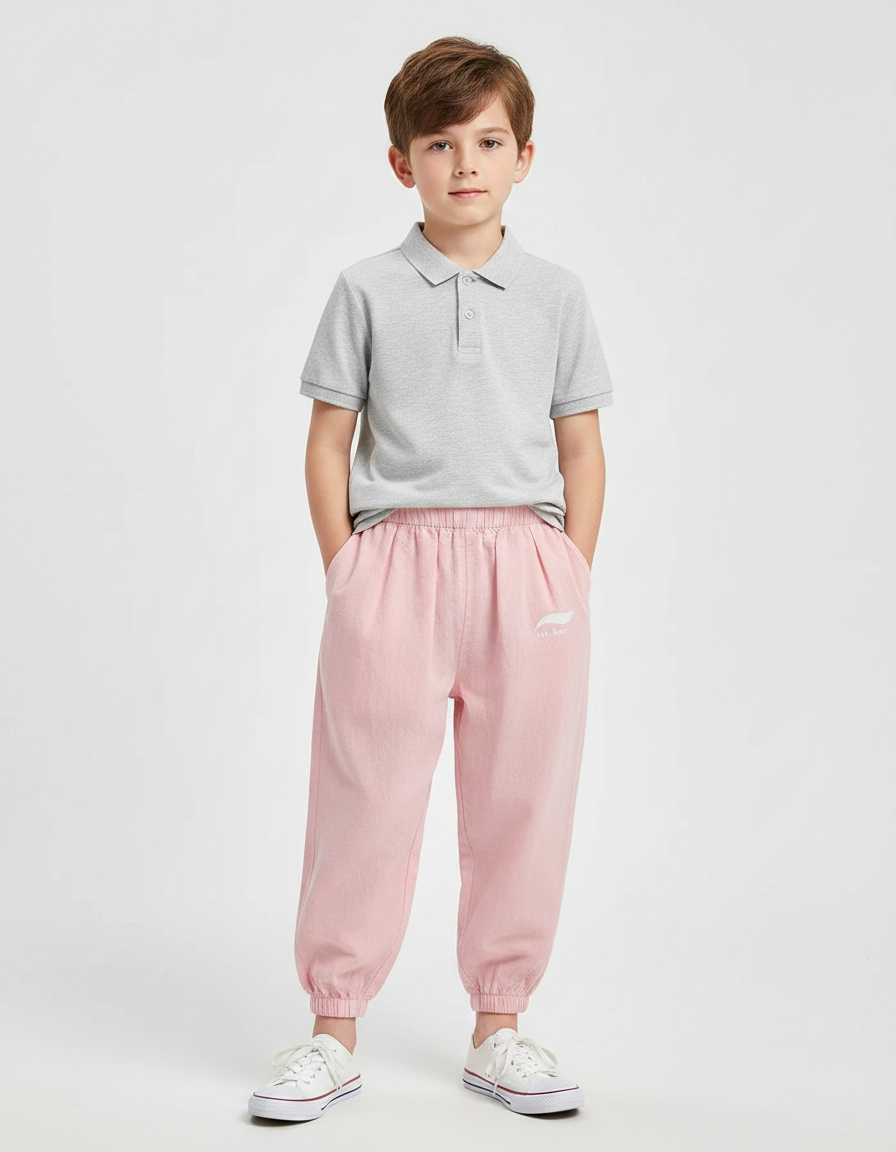 Pantalon À Pince Rose Coton Ample Enfant Décontracté - Molleton